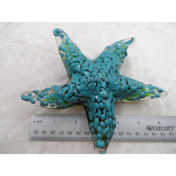 Starfish Figurine Paper Weight Turquoise & Green Handcrafted Art Glass Sculpture - Picture 5 of 6